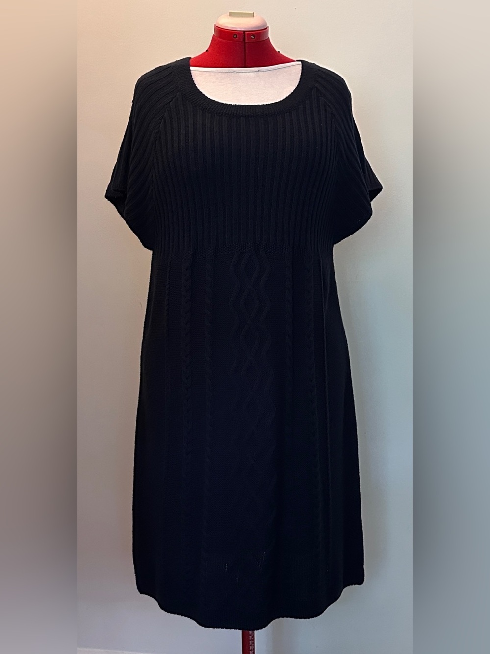 NorthStyle Black Cable Knit Sweater Dress XL | Short Sleeve Tunic